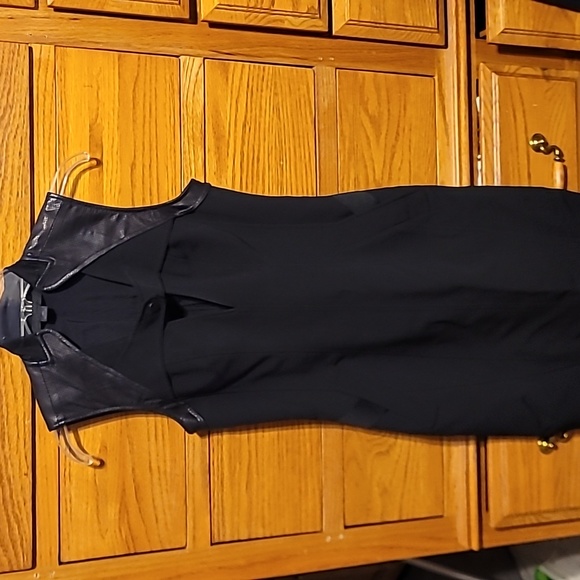 Alexander wang- fitted silk and leather sheath dress in black size